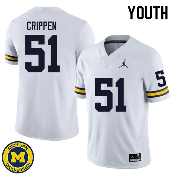 Youth Michigan Wolverines #51 Greg Crippen White Alumni Jersey